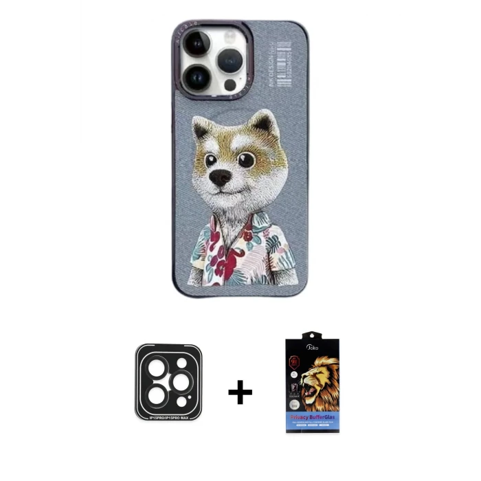 ieg™ iPhone 15 Pro Max Kılıf Siluet Modern Özel Seri - Siyah Buffer Hayalet Cam Ekran Koruyucu + PVD Metal Kamera Lens - SH