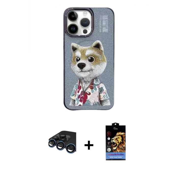 ieg™ iPhone 15 Pro Max Kılıf Siluet Modern Özel Seri - Siyah Buffer Hayalet Cam Ekran Koruyucu + Raze Metal Kamera Lens - LT