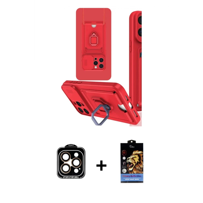 ieg™ iPhone 15 Pro Max Kılıf Vadi Form Prime - Siyah Buffer Hayalet Cam Ekran Koruyucu + Turuncu PVD Metal Kamera Lens