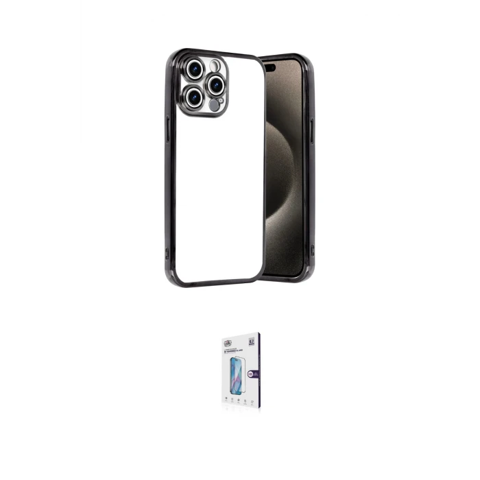 ieg™ iPhone 15 Pro Max Kılıf Vadi Minimal - Siyah Bilvis 0.18mm Plus Cam Ekran Koruyucu