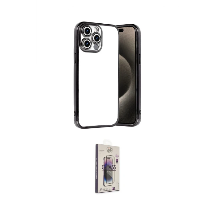 ieg™ iPhone 15 Pro Max Kılıf Vadi Minimal - Siyah Bilvis 3D Cam Ekran Koruyucu