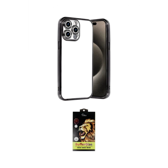 ieg™ iPhone 15 Pro Max Kılıf Vadi Minimal - Siyah Buffer Cam Ekran Koruyucu