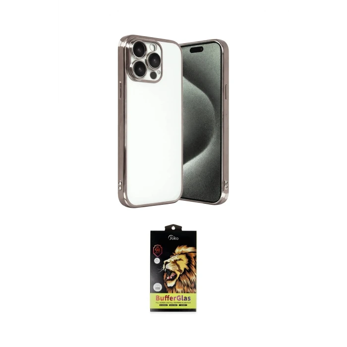 ieg™ iPhone 15 Pro Max Kılıf Vadi Minimal - Siyah Buffer Cam Ekran Koruyucu