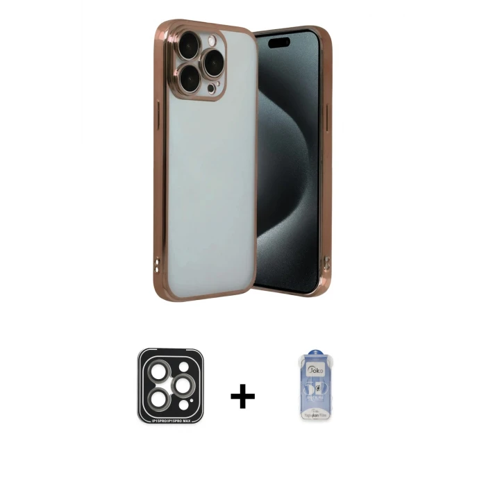 ieg™ iPhone 15 Pro Max Kılıf Vadi Minimal - Siyah Joko Magic 5D Cam + PVD Metal Kamera Lens - GI