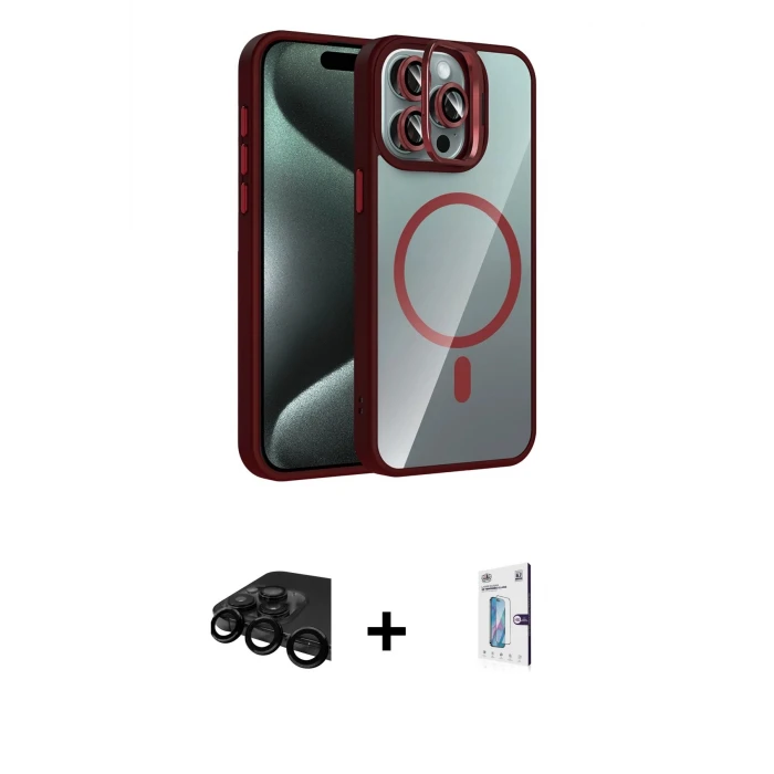 ieg™ iPhone 15 Pro Max Kılıf Yadigar Asil Koleksiyonu - Siyah Bilvis 0.18mm Plus Cam Ekran Koruyucu + Siyah Raze Metal Kamera Lens