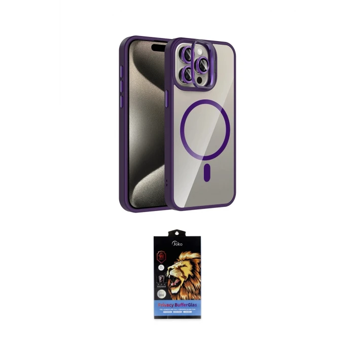 ieg™ iPhone 15 Pro Max Kılıf Yadigar Asil Koleksiyonu - Siyah Buffer Hayalet Cam Ekran Koruyucu