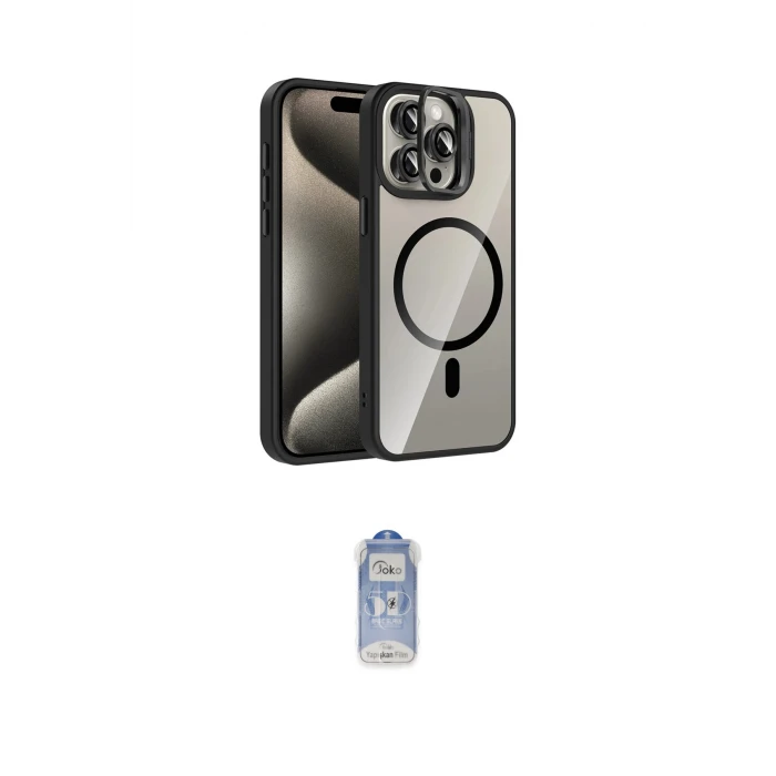 ieg™ iPhone 15 Pro Max Kılıf Yadigar Asil Koleksiyonu - Siyah Joko Magic 5D Cam
