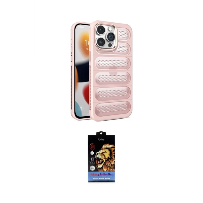 ieg™ iPhone 15 Pro Max Kılıf Yadigar Doku Özel Seri - Siyah Buffer Hayalet Cam Ekran Koruyucu