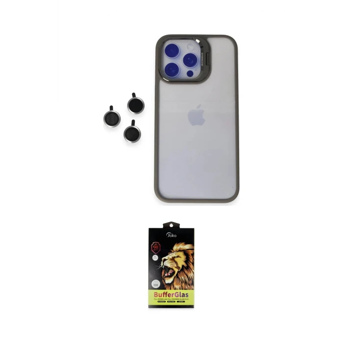 ieg™ iPhone 15 Pro Max Kılıf Yankı Asil Serisi - Siyah Buffer Cam Ekran Koruyucu