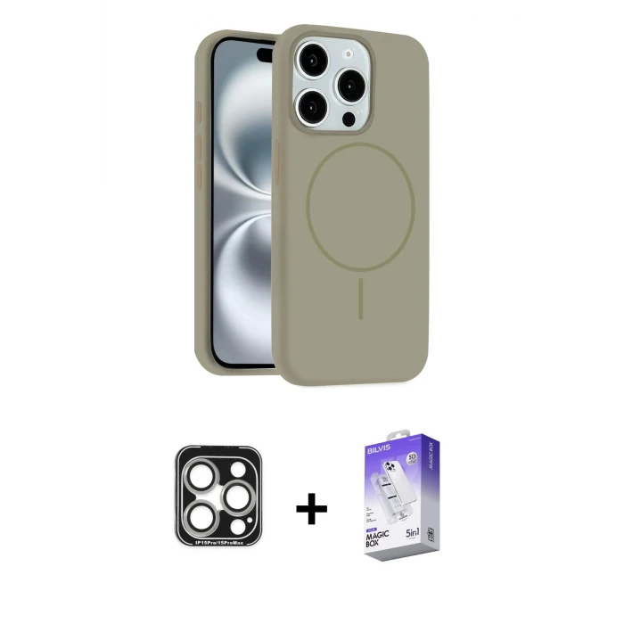 ieg™ iPhone 15 Pro Max Kılıf Yankı Form Serisi - Siyah Bilvis 5in1 3D Magic Cam Ekran Koruyucu + PVD Metal Kamera Lens - GS