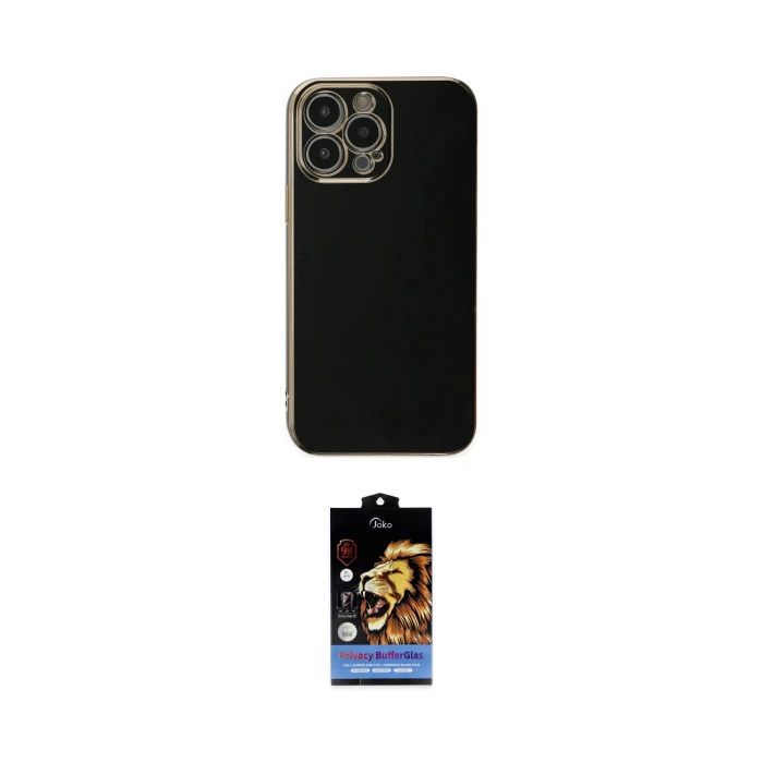 ieg™ iPhone 15 Pro Max Kılıf Yankı Serisi - Siyah Buffer Hayalet Cam Ekran Koruyucu
