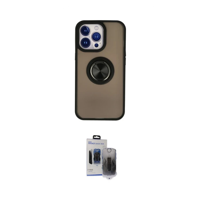ieg™ iPhone 15 Pro Max Kılıf Yörünge Çizgi - Siyah Vanessa Magic Hayalet Cam