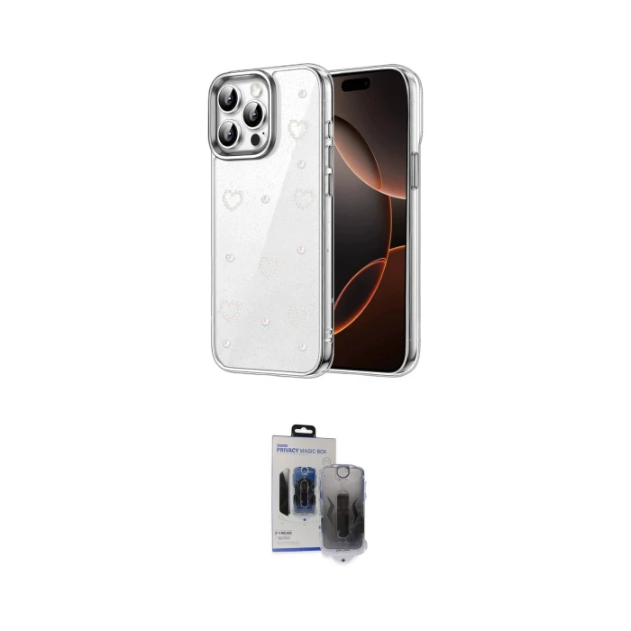 ieg™ iPhone 15 Pro Max Kılıf Yörünge Form - Siyah Vanessa Magic Hayalet Cam