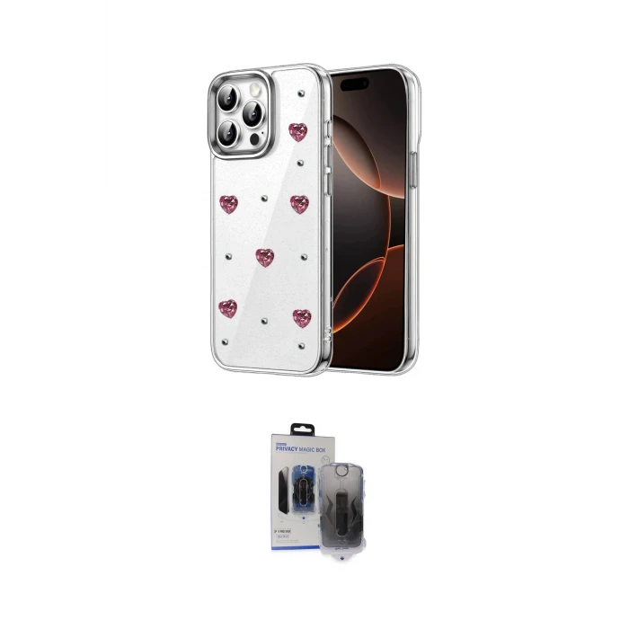 ieg™ iPhone 15 Pro Max Kılıf Yörünge Form - Siyah Vanessa Magic Hayalet Cam