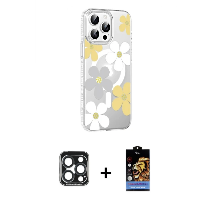 ieg™ iPhone 15 Pro Max Kılıf Yörünge Işık Prime - Siyah Buffer Hayalet Cam Ekran Koruyucu + PVD Metal Kamera Lens - LT