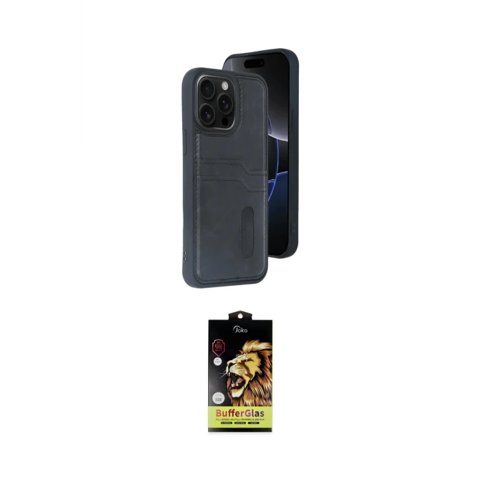 ieg™ iPhone 15 Pro Max Kılıf Yörünge Işık Serisi - Siyah Buffer Cam Ekran Koruyucu
