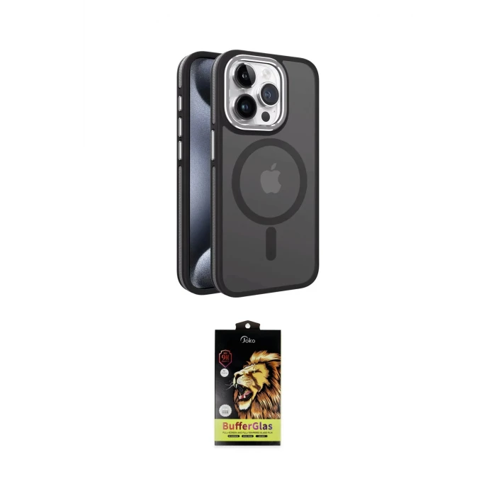 ieg™ iPhone 15 Pro Max Kılıf Yörünge Klasik - Siyah Buffer Cam Ekran Koruyucu