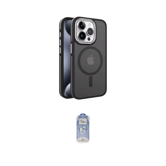 ieg™ iPhone 15 Pro Max Kılıf Yörünge Klasik - Siyah Joko Magic 5D Cam