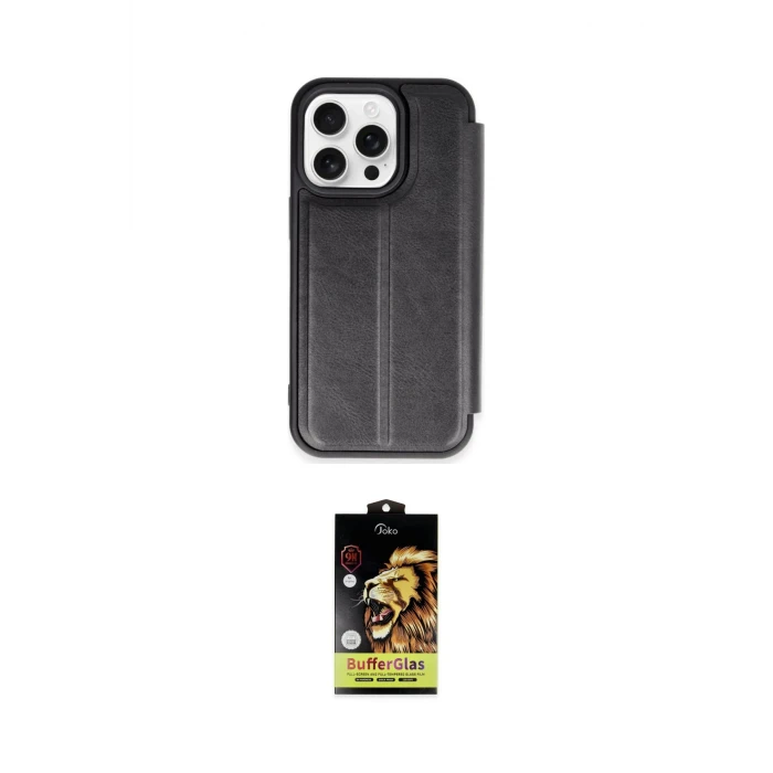 ieg™ iPhone 15 Pro Max Kılıf Zirve Yansıma Serisi - Siyah Buffer Cam Ekran Koruyucu