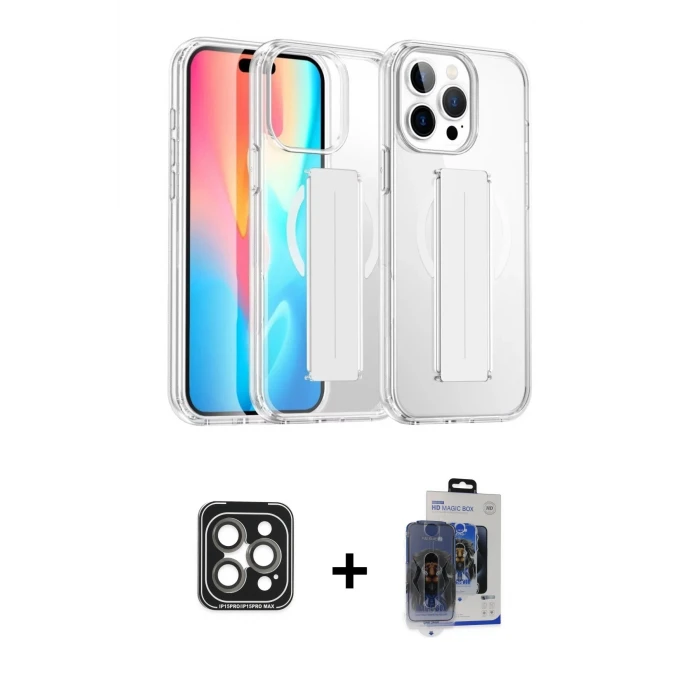 ieg™ iPhone 15 Pro Max Nova Işık Koleksiyonu - Siyah Vanessa Magic Cam + Gri PVD Metal Kamera Lens