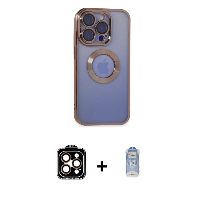 ieg™ iPhone 15 Pro Max Pusula Form - Siyah Joko Magic 5D Cam + Turuncu PVD Metal Kamera Lens