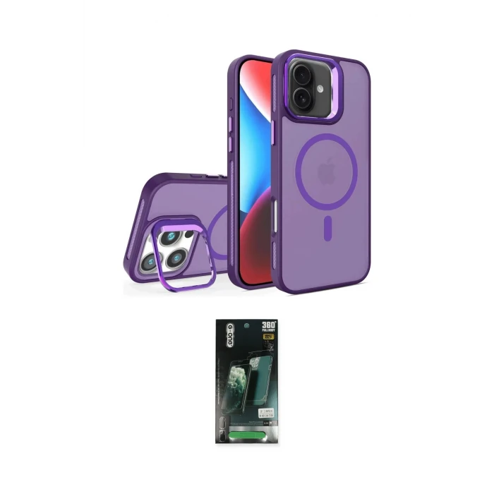 ieg™ iPhone 16 Kılıf Akış Form - Siyah 360 Mat Full Body Arka Koruyucu