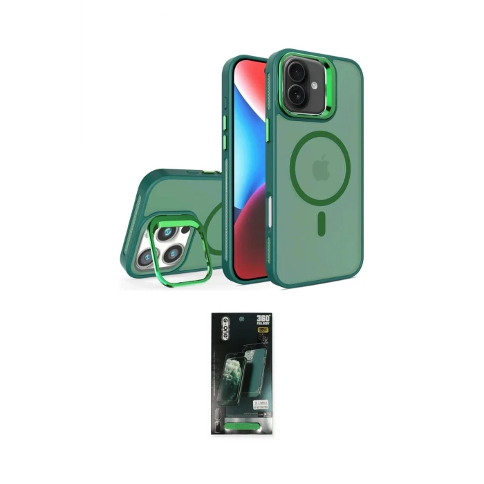 ieg™ iPhone 16 Kılıf Akış Form - Siyah 360 Mat Full Body Arka Koruyucu