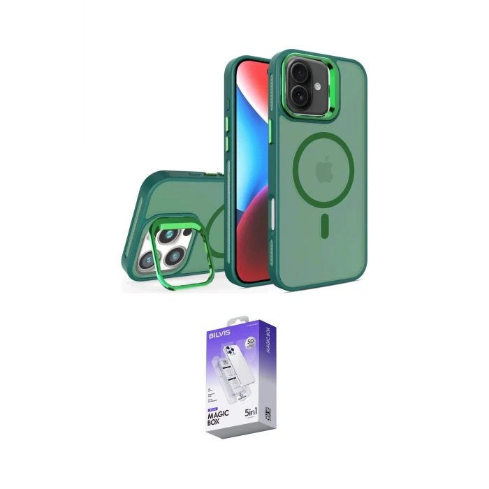 ieg™ iPhone 16 Kılıf Akış Form - Siyah Bilvis 5in1 3D Magic Cam Ekran Koruyucu