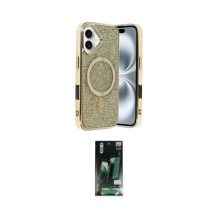 ieg™ iPhone 16 Kılıf Eksen Çizgi - Siyah 360 Mat Full Body Arka Koruyucu