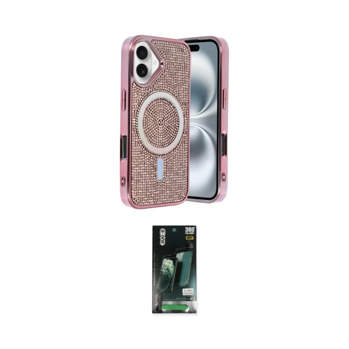 ieg™ iPhone 16 Kılıf Eksen Çizgi - Siyah 360 Mat Full Body Arka Koruyucu