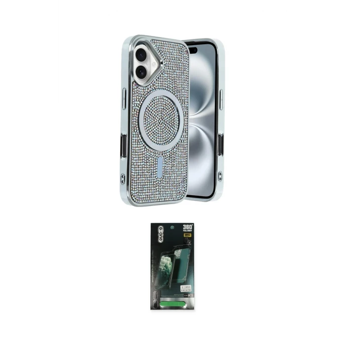 ieg™ iPhone 16 Kılıf Eksen Çizgi - Siyah 360 Mat Full Body Arka Koruyucu