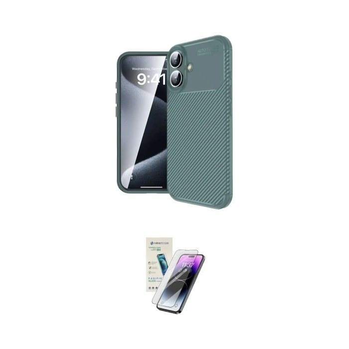 ieg™ iPhone 16 Kılıf Eksen Form Prime - Şeffaf Pasifik Cam Ekran Koruyucu