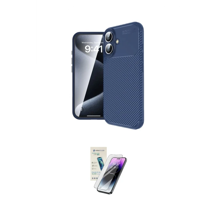 ieg™ iPhone 16 Kılıf Eksen Form Prime - Şeffaf Pasifik Cam Ekran Koruyucu