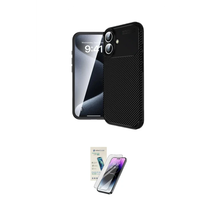 ieg™ iPhone 16 Kılıf Eksen Form Prime - Şeffaf Pasifik Cam Ekran Koruyucu