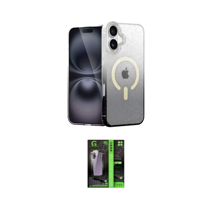 ieg™ iPhone 16 Kılıf Eksen Minimal Özel Seri - Şeffaf 360 Full Body Arka Koruyucu