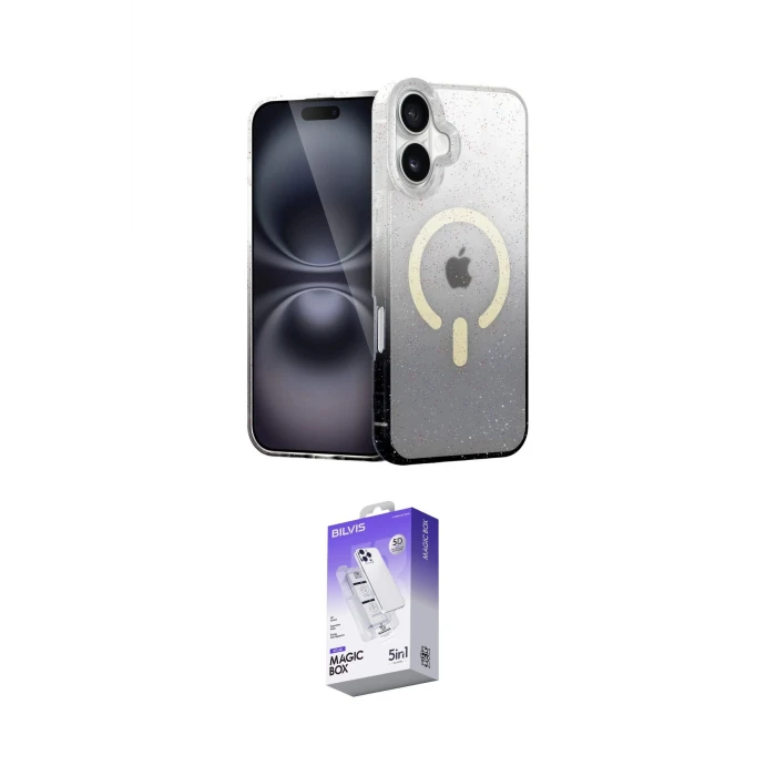 ieg™ iPhone 16 Kılıf Eksen Minimal Özel Seri - Siyah Bilvis 5in1 3D Magic Cam Ekran Koruyucu