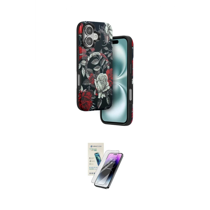 ieg™ iPhone 16 Kılıf Siluet Doku - Şeffaf Pasifik Cam Ekran Koruyucu