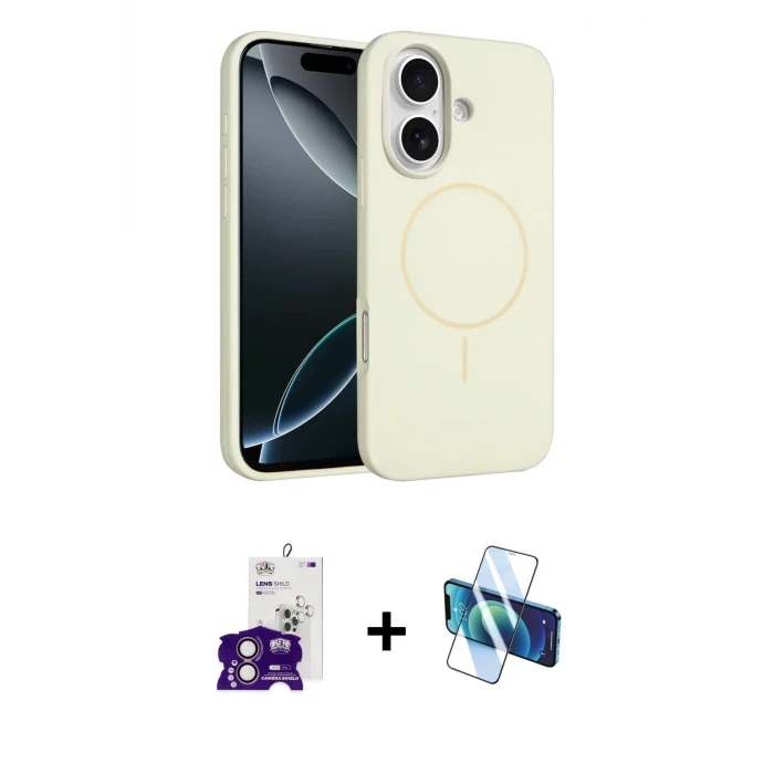 ieg™ iPhone 16 Kılıf Yankı Form Serisi - Siyah 3D Antistatik Seramik Nano Ekran Koruyucu + Bilvis Titan Kamera Lens - PE
