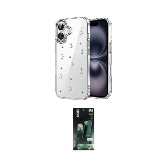 ieg™ iPhone 16 Kılıf Yörünge Form - Siyah 360 Mat Full Body Arka Koruyucu