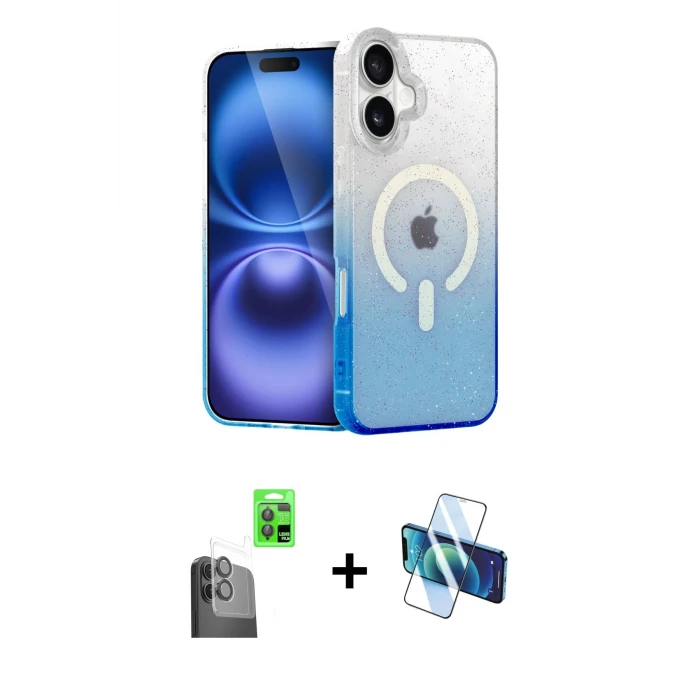 ieg™ iPhone 16 Plus Eksen Minimal Özel Seri - Siyah 3D Antistatik Seramik Nano Ekran Koruyucu + Siyah Raze Metal Kamera Lens