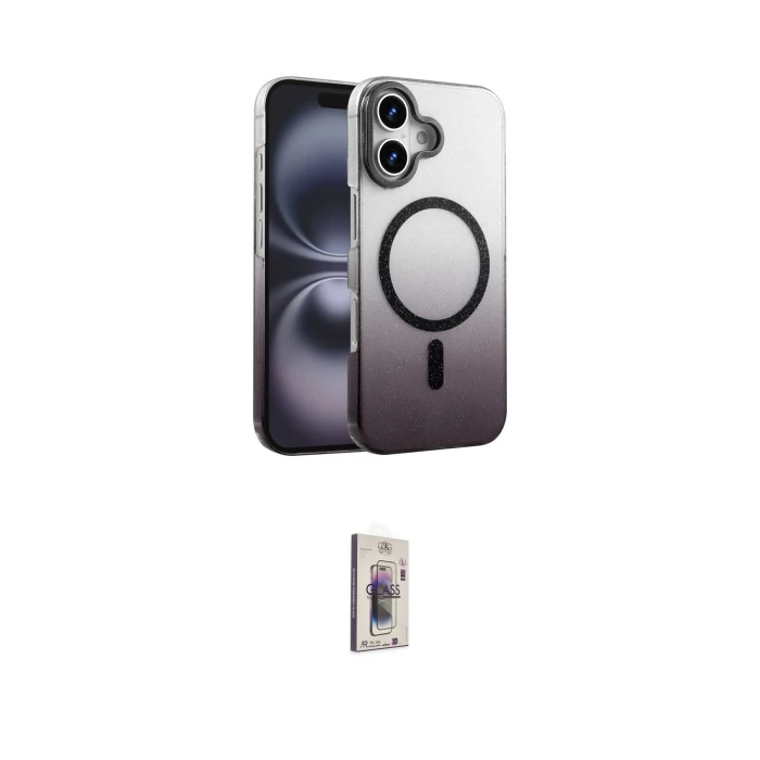 ieg™ iPhone 16 Plus Kılıf Ahenk Doku Özel Seri - Siyah Bilvis 3D Cam Ekran Koruyucu