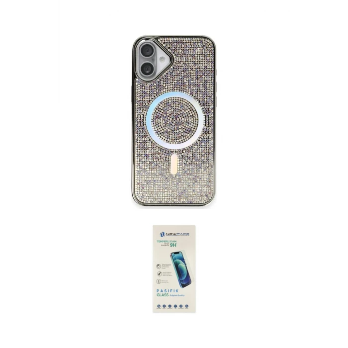 ieg™ iPhone 16 Plus Kılıf Eksen Çizgi - Şeffaf Pasifik Cam Ekran Koruyucu