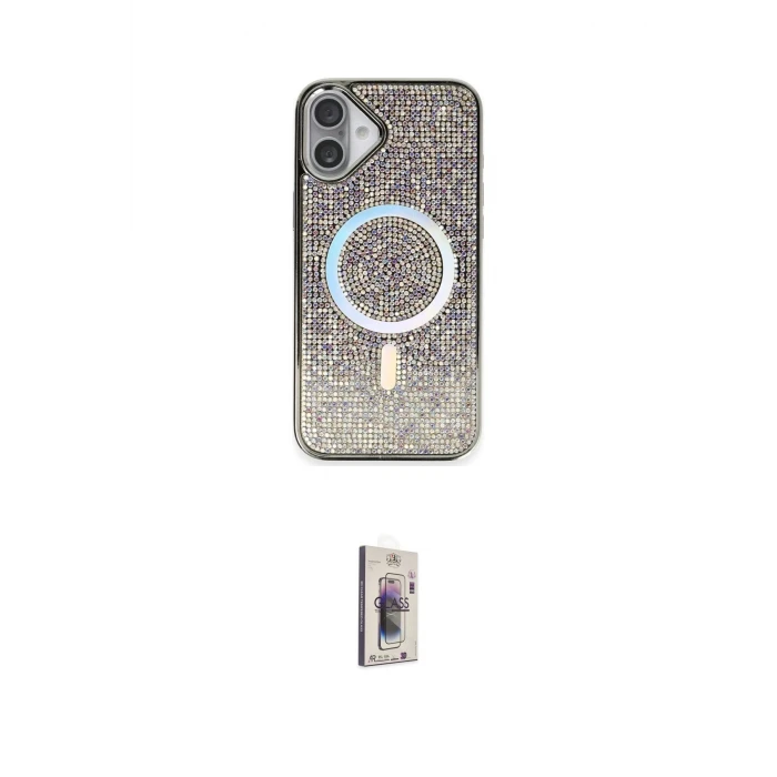 ieg™ iPhone 16 Plus Kılıf Eksen Çizgi - Siyah Bilvis 3D Cam Ekran Koruyucu
