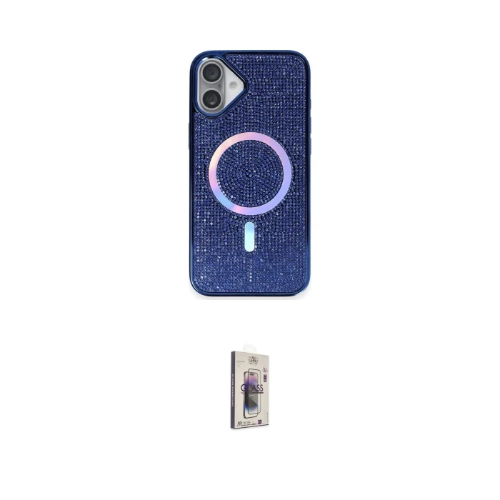 ieg™ iPhone 16 Plus Kılıf Eksen Çizgi - Siyah Bilvis 3D Cam Ekran Koruyucu
