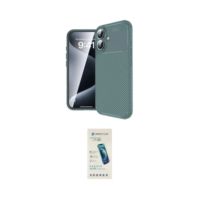 ieg™ iPhone 16 Plus Kılıf Eksen Form Prime - Şeffaf Pasifik Cam Ekran Koruyucu