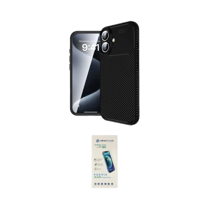 ieg™ iPhone 16 Plus Kılıf Eksen Form Prime - Şeffaf Pasifik Cam Ekran Koruyucu