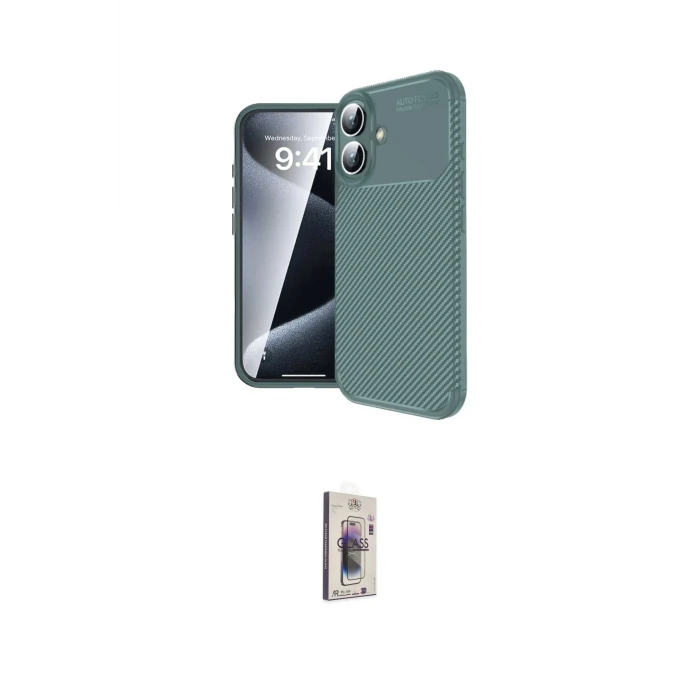 ieg™ iPhone 16 Plus Kılıf Eksen Form Prime - Siyah Bilvis 3D Cam Ekran Koruyucu