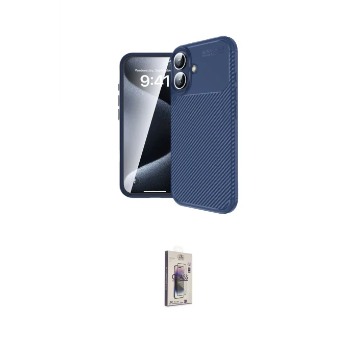 ieg™ iPhone 16 Plus Kılıf Eksen Form Prime - Siyah Bilvis 3D Cam Ekran Koruyucu