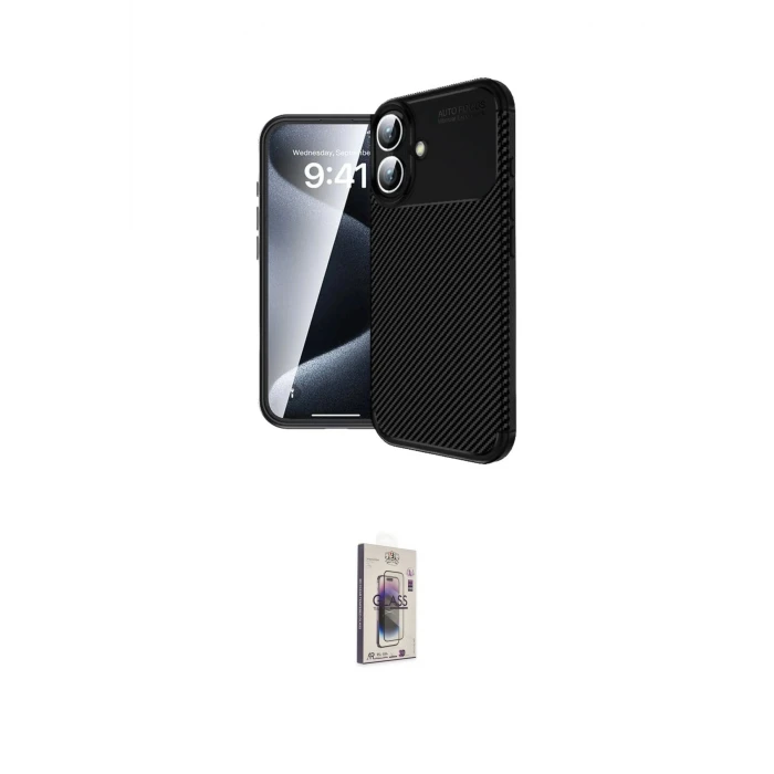 ieg™ iPhone 16 Plus Kılıf Eksen Form Prime - Siyah Bilvis 3D Cam Ekran Koruyucu