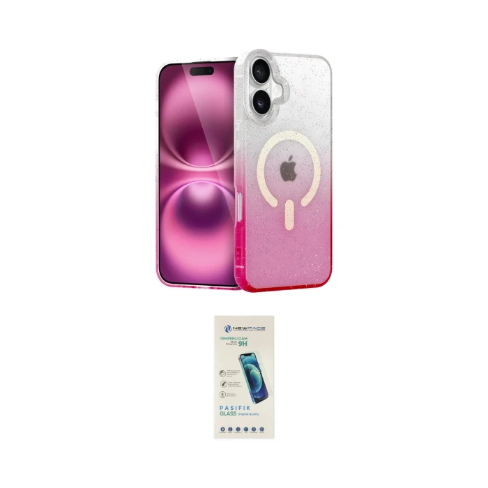 ieg™ iPhone 16 Plus Kılıf Eksen Minimal Özel Seri - Şeffaf Pasifik Cam Ekran Koruyucu